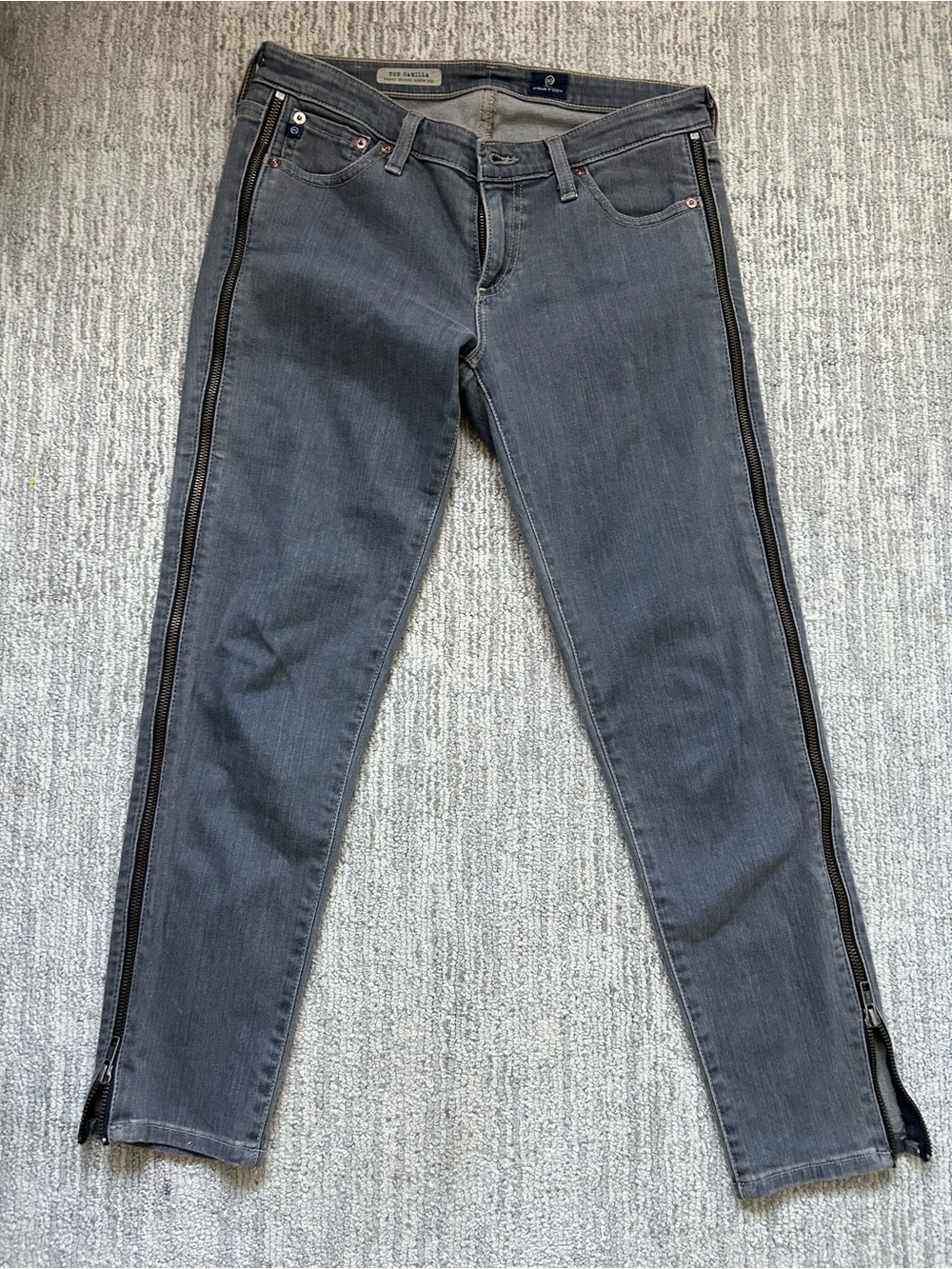 AG Adriano Goldschmied Charcoal Skinny Jeans with Side Zippers
